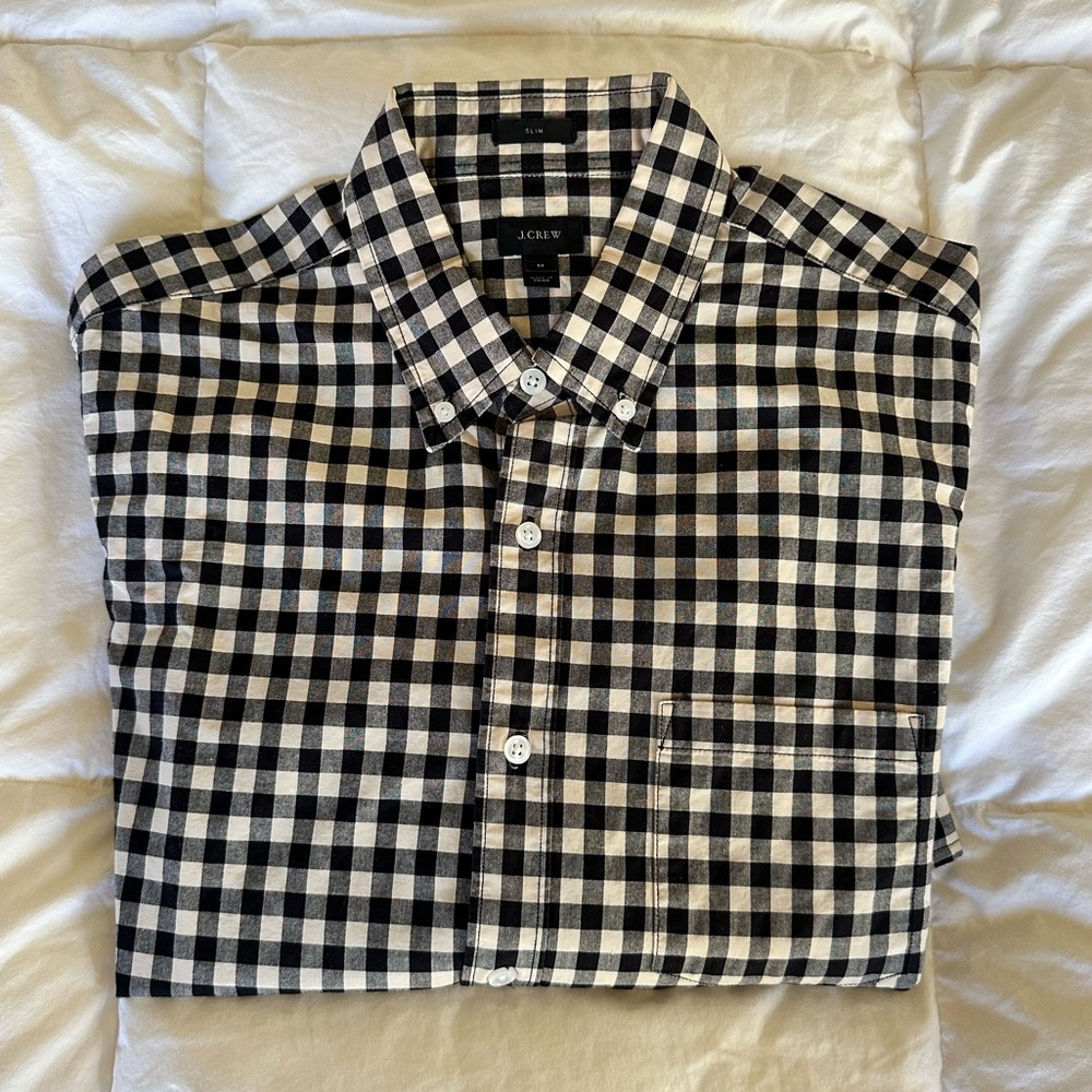 J.Crew Slim Fit Black & Cream Gingham Print / Size Medium (M)
